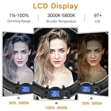 Pixel Bi-Color Ring Light with LCD Display for Creators