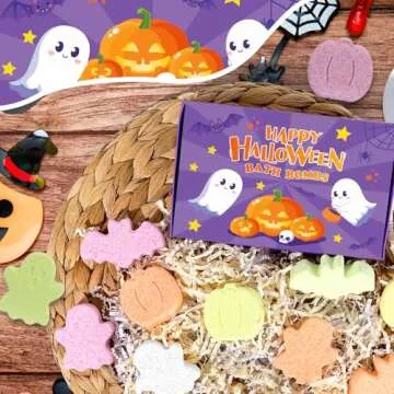 Halloween Bath Bombs - 12pcs Halloween Gifts Bath Bombs for Kids, Kids Bath Bombs Halloween Party Favors for Kids Goodie Bag Fillers, Natural Organic Bubble Bath with Spooky Pumpkin Bat Bath Bombs