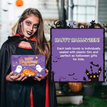 Halloween Bath Bombs - 12pcs Halloween Gifts Bath Bombs for Kids, Kids Bath Bombs Halloween Party Favors for Kids Goodie Bag Fillers, Natural Organic Bubble Bath with Spooky Pumpkin Bat Bath Bombs