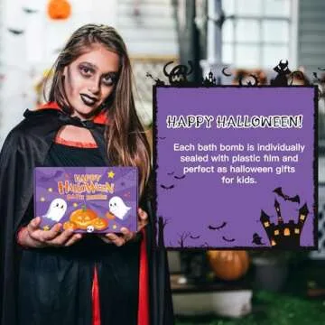 Halloween Bath Bombs - 12pcs Halloween Gifts Bath Bombs for Kids, Kids Bath Bombs Halloween Party Favors for Kids Goodie Bag Fillers, Natural Organic Bubble Bath with Spooky Pumpkin Bat Bath Bombs