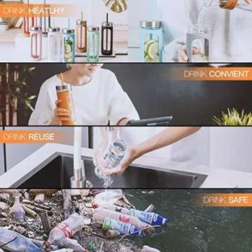 Kodrine 24 oz Glass Water Tumbler with Straw and Lid, Wide Mouth Water Bottle, Straw Silicone Protective Sleeve BPA FREE-Amber