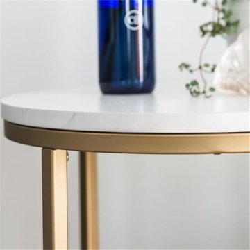 Walker Edison Cora Modern Faux Marble Round Accent Table with X Base, 16 Inch, Marble and Gold