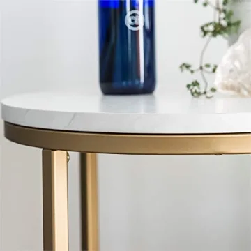 Walker Edison Cora Modern Faux Marble Round Accent Table with X Base, 16 Inch, Marble and Gold