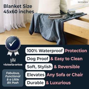 Victoria Orton Waterproof Dog Blanket for Bed – 45x60 Inch Throw Size – Pet Hair Resistant Blank...