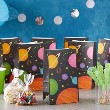BLUE PANDA 36 Pack Outer Space Themed Party Favor Bags for Kids Birthday Supplies, Solar System Plan...