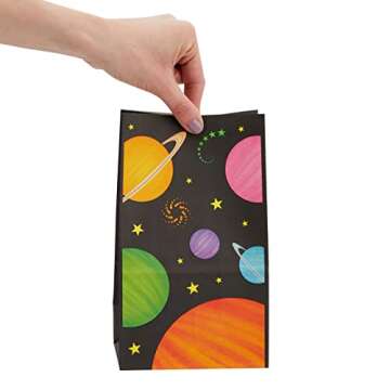 BLUE PANDA 36 Pack Outer Space Themed Party Favor Bags for Kids Birthday Supplies, Solar System Planet Design Treat Bags (5.5 x 8.7 x 3.3 In)