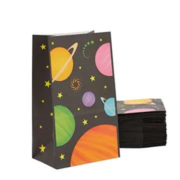 BLUE PANDA 36 Pack Outer Space Themed Party Favor Bags for Kids Birthday Supplies, Solar System Planet Design Treat Bags (5.5 x 8.7 x 3.3 In)