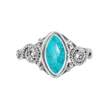 Turquoise Stone Ring, 925 Sterling Silver Ring Statement Ring For Women - Girls, 5X10mm Natural Marq...
