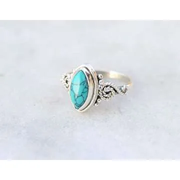 Turquoise Stone Ring, 925 Sterling Silver Ring Statement Ring For Women - Girls, 5X10mm Natural Marquise Shape Gemstone Ring, Christmas Gifts, Gemstone Ring Size US 6 Handmade Ring