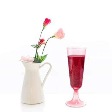bUCLA 60 Pack Pink Plastic Champagne Flutes Disposable - 5 OZ Plastic Champagne Glasses - Fancy Plas...