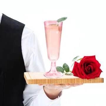 bUCLA 60 Pack Pink Plastic Champagne Flutes Disposable - 5 OZ Plastic Champagne Glasses - Fancy Plastic Champagne Cups - Ideal for Valentine's Day&Party
