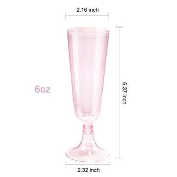 bUCLA 60 Pack Pink Plastic Champagne Flutes Disposable - 5 OZ Plastic Champagne Glasses - Fancy Plastic Champagne Cups - Ideal for Valentine's Day&Party