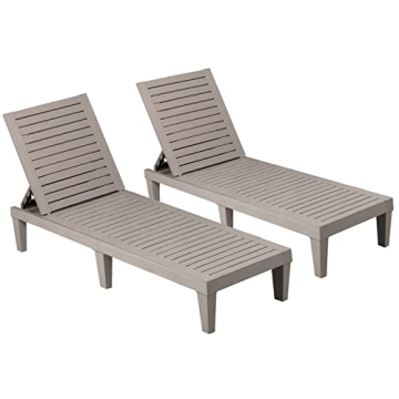 Devoko Outdoor Chaise Lounge Chairs Set of 2 Waterproof PE Quick Assembly Lounge Chair with Adjustab...