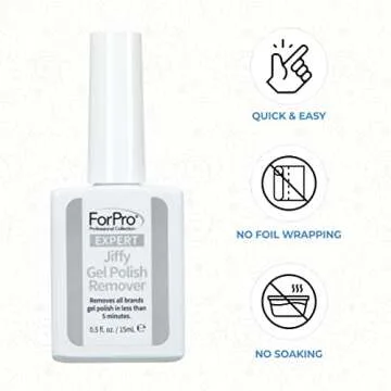 ForPro Professional Collection Expert Jiffy Gel Polish Remover, Removes All Brands Gel Polish in Less Than 5 Minutes, Quick & Easy Gel Removal, No Foil Wrapping or Soaking Needed, 0.5 Fl. Oz.