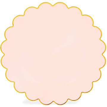 Sparkle and Bash 50 Pack Pink and Gold Plastic Plates, 9 Inch Scalloped Plates with Gold Rim for Birthday Party, Baby Shower
