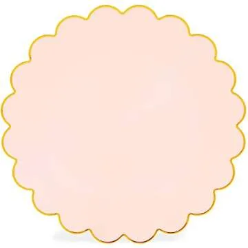 Sparkle and Bash 50 Pack Pink and Gold Plastic Plates, 9 Inch Scalloped Plates with Gold Rim for Birthday Party, Baby Shower