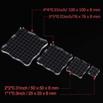 Whaline 4 Pieces Stamp Blocks with Grid and Grip, Acrylic Clear Stamping Blocks Set Essential Stamping Tools for Scrapbooking Crafts Making