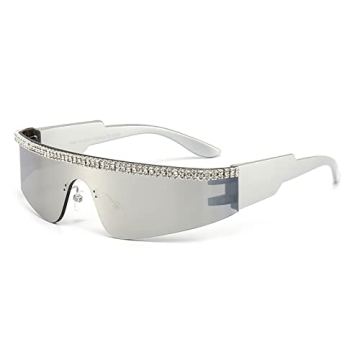 YAMEIZE Y2K Diamond Wrap Around Sunglasses - Rimless Frameless Rhinestone Bling