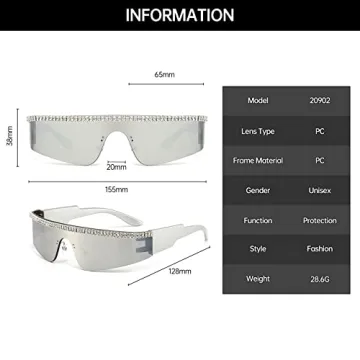 YAMEIZE Y2K Diamond Wrap Around Sunglasses - Bling Style
