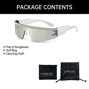 YAMEIZE Y2K Diamond Wrap Around Sunglasses - Bling Style