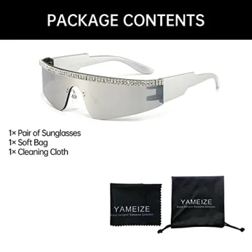 YAMEIZE Y2K Diamond Wrap Around Sunglasses - Bling Style