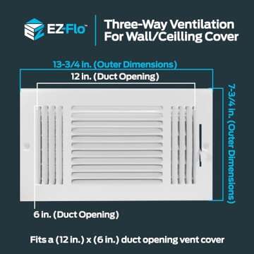 EZ-FLO 12 x 6 Inch (Duct Opening) Air Vent Cover for Wall or Ceiling, Three-Way Ventilation Register...