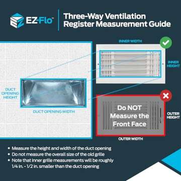 EZ-FLO 12 x 6 Inch (Duct Opening) Air Vent Cover for Wall or Ceiling, Three-Way Ventilation Register, Solid Steel HVAC Register Cover, White, 61615