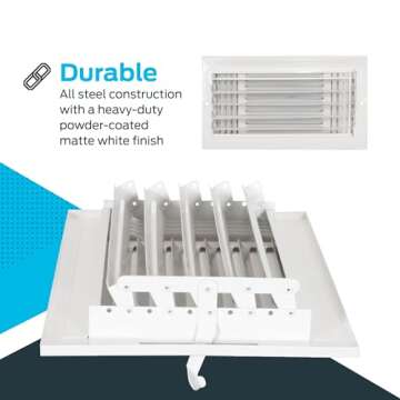 EZ-FLO 12 x 6 Inch (Duct Opening) Air Vent Cover for Wall or Ceiling, Three-Way Ventilation Register, Solid Steel HVAC Register Cover, White, 61615