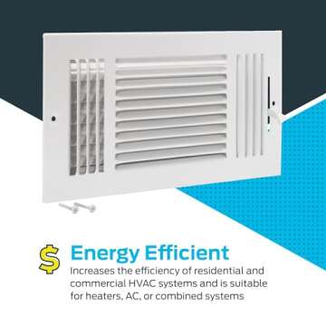 EZ-FLO 12 x 6 Inch (Duct Opening) Air Vent Cover for Wall or Ceiling, Three-Way Ventilation Register, Solid Steel HVAC Register Cover, White, 61615