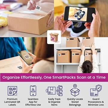 SmartPacks QR Code Stickers | Qr Code Labels for Storage | No Subscription | Premium Smart Labels with App | Advanced Pack and Track Labels with QR Code for Inventory, Storage, Moving | 48 Stickers