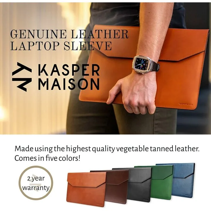 Premium 13 inch Leather Laptop Sleeve - Tan