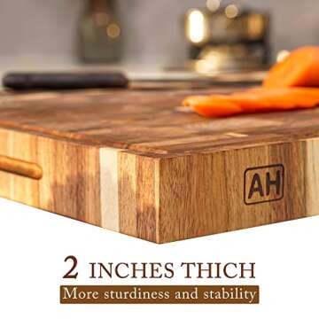 AZRHOM Extra Large Thick Acacia Wood End Grain Cutting Board 24x18x2 In, Wooden Butcher Block, Chopp...