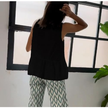 Lordree Women Tie Front Tank Top Sleeveless Ruffled Hem Peplum Top Cute Bow Tie Babydoll Vest Top Summer Streetwear Black