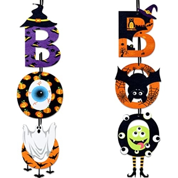 Jetec 2 Pieces Halloween Spooky Boo Hanging Signs Halloween Boo Hanging Door Sign Halloween Boo Sign...