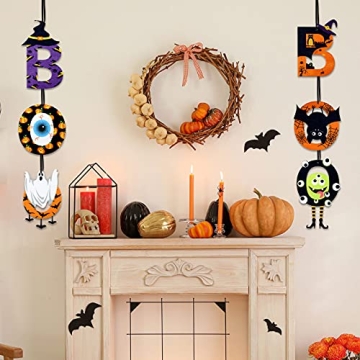 Jetec 2 Pieces Halloween Spooky Boo Hanging Signs Halloween Boo Hanging Door Sign Halloween Boo Sign Felt Door Decor Halloween Boo Wall Sign with Spooky Ghost Pumpkin for Halloween Home Outdoor Decor
