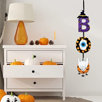 Jetec 2 Pieces Halloween Spooky Boo Hanging Signs Halloween Boo Hanging Door Sign Halloween Boo Sign Felt Door Decor Halloween Boo Wall Sign with Spooky Ghost Pumpkin for Halloween Home Outdoor Decor