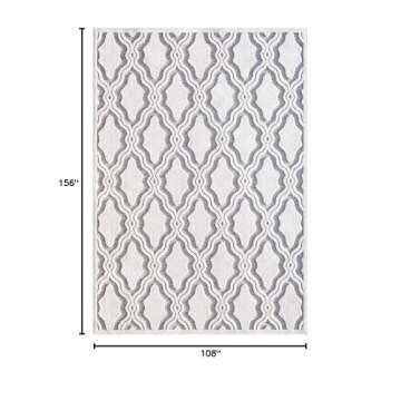 My Texas House Cotton Blossom Rug - 9' X 13' Rectangle in Natural Gray, High-Low, Geometric Trellis ...