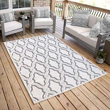 My Texas House Cotton Blossom Rug - 9' X 13' Rectangle in Natural Gray, High-Low, Geometric Trellis Design, Indoor Outdoor Patio and Home Decor