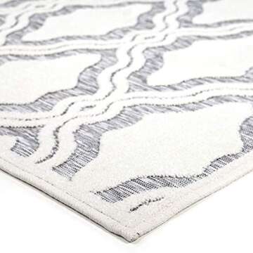 My Texas House Cotton Blossom Rug - 9' X 13' Rectangle in Natural Gray, High-Low, Geometric Trellis Design, Indoor Outdoor Patio and Home Decor