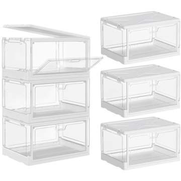 SNSLXH Clear Storage Bins with Lids, Stackable Storage Bins with Magnetic Doors Open Front, Plastic ...