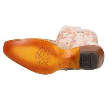 Corral Boots Womens Fluorescent Embroidered Tooled Inlay Studded Snip Toe Casual Boots Mid Calf Mid Heel 2-3" - White - Size 10 M