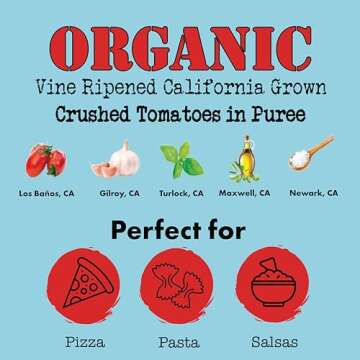 Bianco DiNapoli Organic Crushed Tomatoes - Gourmet Quality, 28 oz, Pack of 6