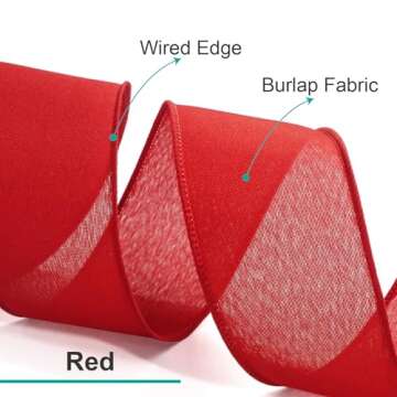 CT CRAFT LLC 2.5 Inch Red Burlap Wired Ribbon - 10 Yards for DIY Crafts and Decor