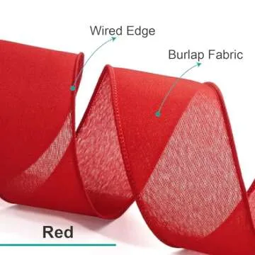 CT CRAFT LLC 2.5 Inch Red Burlap Wired Ribbon - 10 Yards for DIY Crafts and Decor