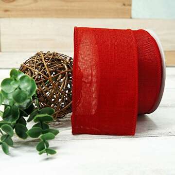 2.5" Red Burlap Wired Ribbon for Crafts and Decor