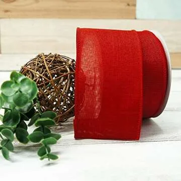 2.5" Red Burlap Wired Ribbon for Crafts and Decor