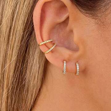 Gold Huggie Hoop Earrings, Tiny Mini Hoop Earrings Set Hypoallergenic Small Gold Hoop Earrings for W...