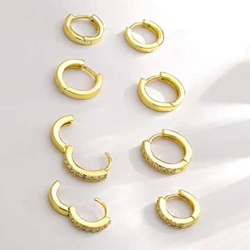 Gold Huggie Hoop Earrings, Tiny Mini Hoop Earrings Set Hypoallergenic Small Gold Hoop Earrings for Women
