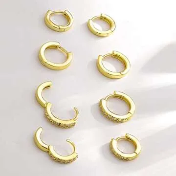 Gold Huggie Hoop Earrings, Tiny Mini Hoop Earrings Set Hypoallergenic Small Gold Hoop Earrings for Women