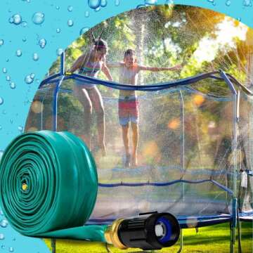 Thrillzoo Trampoline Sprinkler for Kids, 39ft Outdoor Sprinkler, Water Trampoline Toys for Kids Games, Play, Exercise, Summer Fun | Trampoline Accessories, Water Sprinkler for Kids Backyard【WaterPark】